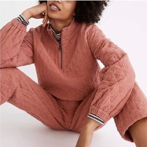 Madewell Women’s Diamond Jacquard Half Zip Pullover in Rose Pink Size Medium EUC